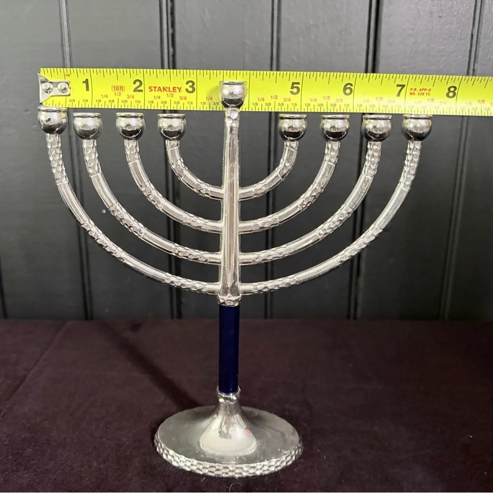 Elegant Silver and Blue Menorah Set of 2